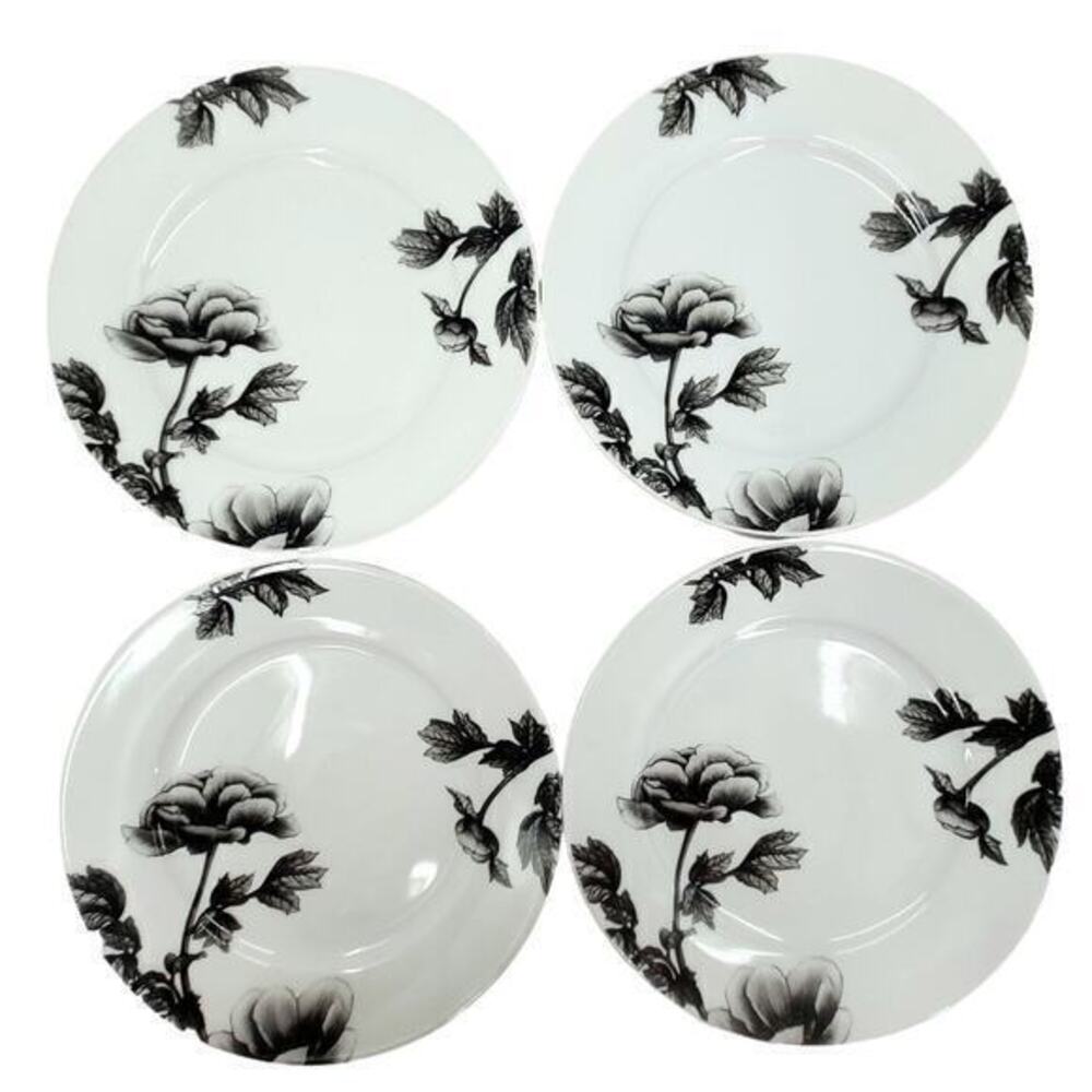 Spode BLACK PEONY 7.5" Salad Plate Set 4Pc Salad‎ Plate Floral Flower 1-3